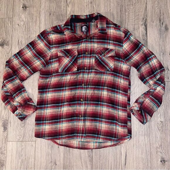 Vintage O'Neill Mens Plaid Button Down Flannel Shirt Size‎ Red Black Beige M - Picture 1 of 4